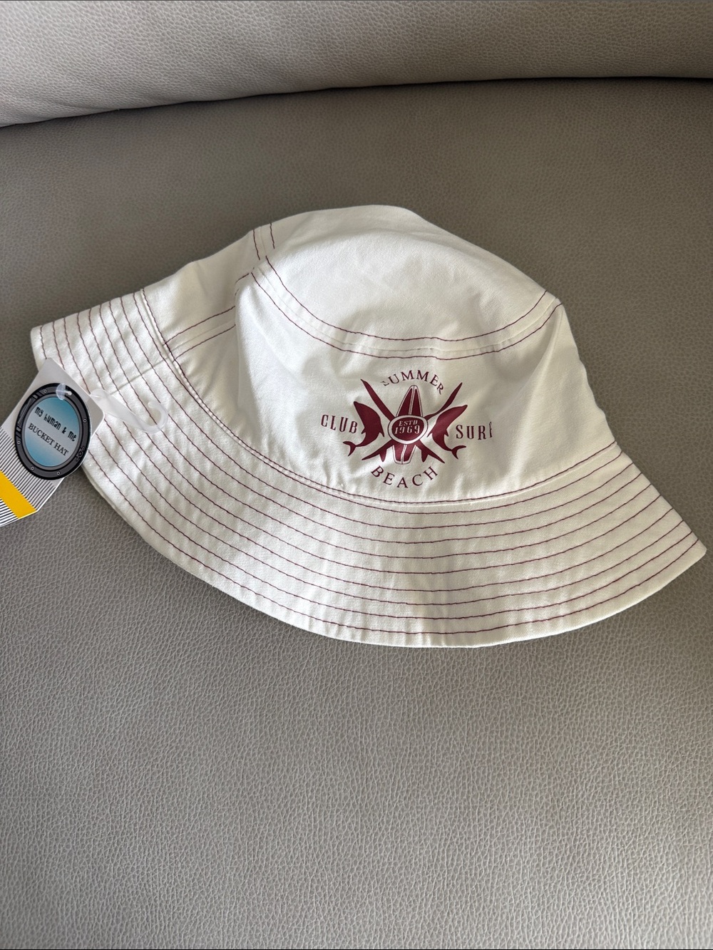White Bucket Hat with Red Surf Logo